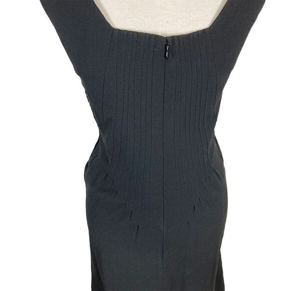Zac Pozen 2 S Black Cocktail Dress Midi Deep V Tailored Wiggle Pencil Y2K VTG - Picture 8 of 10